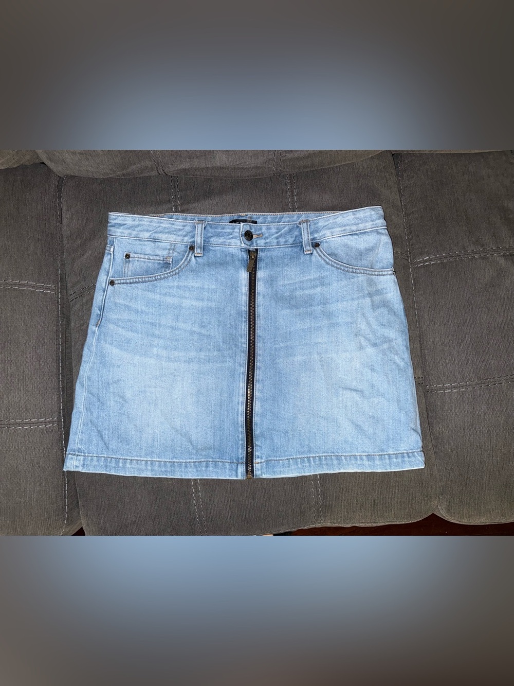 1. State Light Blue Denim Mini Skirt with Center Zip